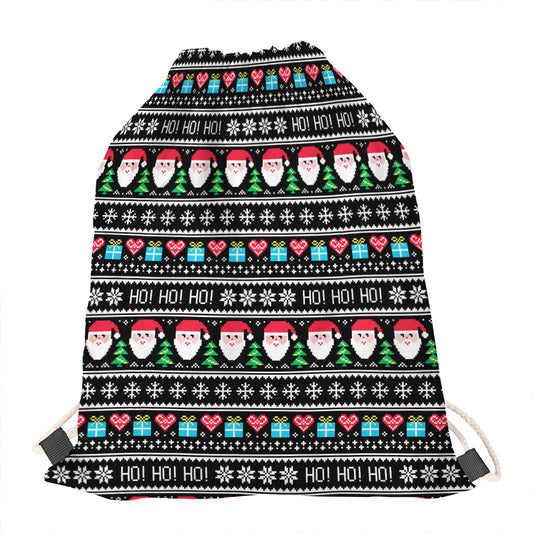 Pixel Christmas Santa Claus Print Drawstring Bag