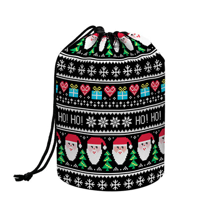 Pixel Christmas Santa Claus Print Drawstring Makeup Bag