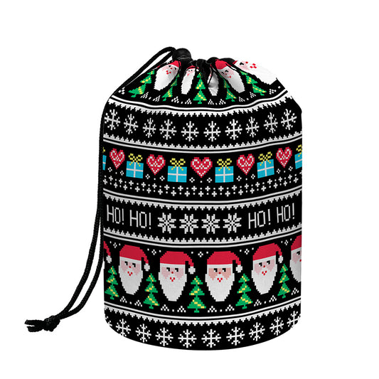Pixel Christmas Santa Claus Print Drawstring Makeup Bag