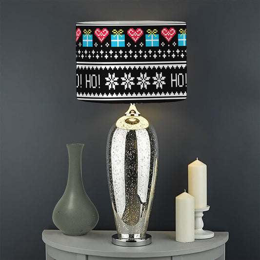 Pixel Christmas Santa Claus Print Drum Lamp Shade