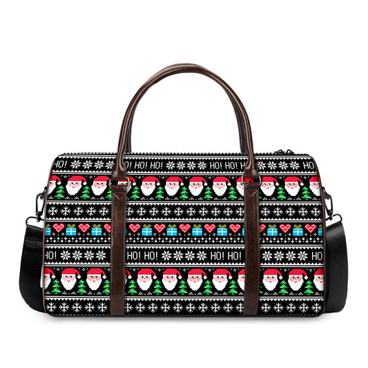 Pixel Christmas Santa Claus Print Duffle Bag
