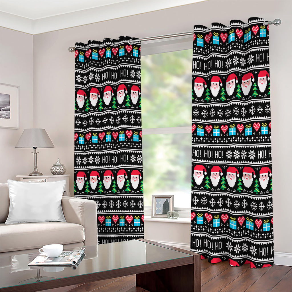 Pixel Christmas Santa Claus Print Extra Wide Grommet Curtains