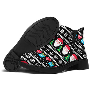 Pixel Christmas Santa Claus Print Flat Ankle Boots