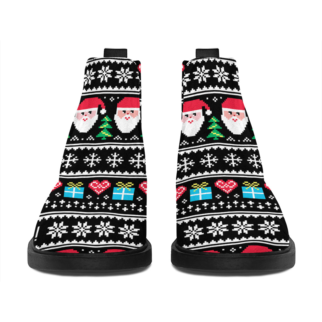 Pixel Christmas Santa Claus Print Flat Ankle Boots