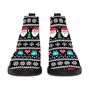 Pixel Christmas Santa Claus Print Flat Ankle Boots