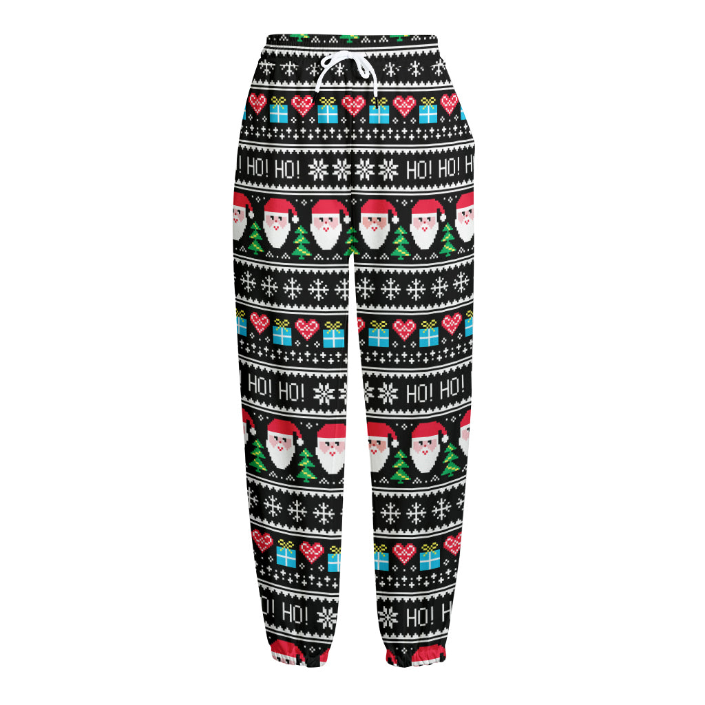 Pixel Christmas Santa Claus Print Fleece Lined Knit Pants