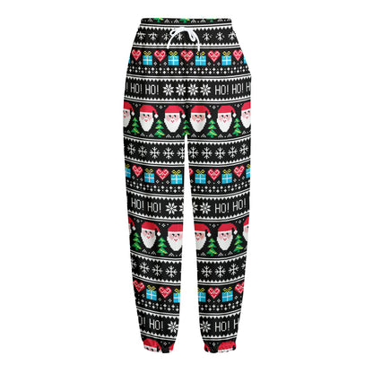Pixel Christmas Santa Claus Print Fleece Lined Knit Pants