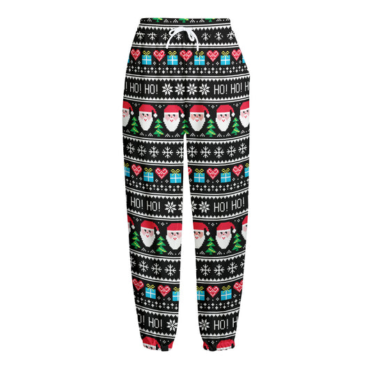 Pixel Christmas Santa Claus Print Fleece Lined Knit Pants