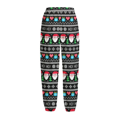 Pixel Christmas Santa Claus Print Fleece Lined Knit Pants