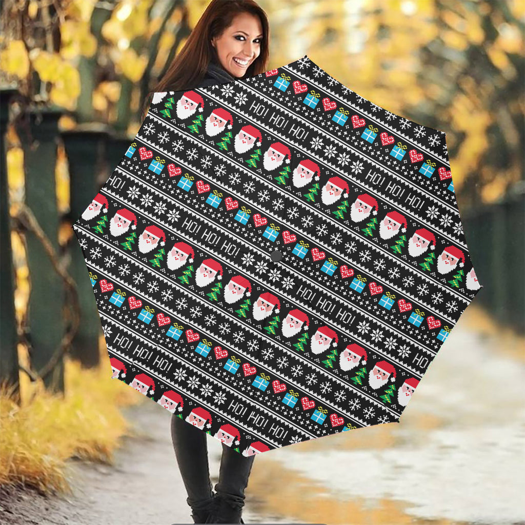 Pixel Christmas Santa Claus Print Foldable Umbrella