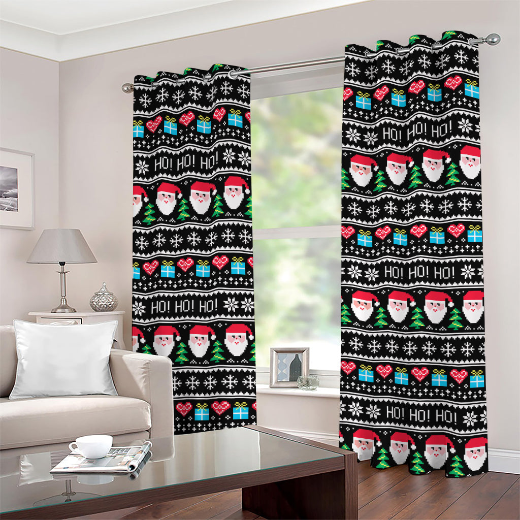 Pixel Christmas Santa Claus Print Grommet Curtains