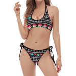 Pixel Christmas Santa Claus Print Halter Scoop Tie Side Bikini