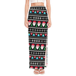 Pixel Christmas Santa Claus Print High Slit Maxi Skirt