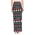 Pixel Christmas Santa Claus Print High Slit Maxi Skirt