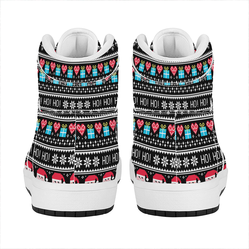 Pixel Christmas Santa Claus Print High Top Leather Sneakers