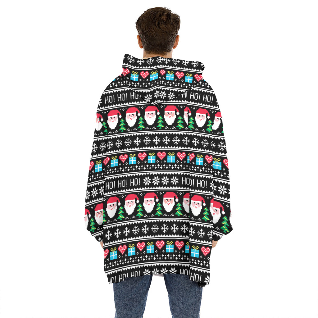 Pixel Christmas Santa Claus Print Hoodie Blanket