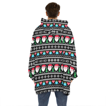 Pixel Christmas Santa Claus Print Hoodie Blanket