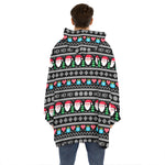 Pixel Christmas Santa Claus Print Hoodie Blanket