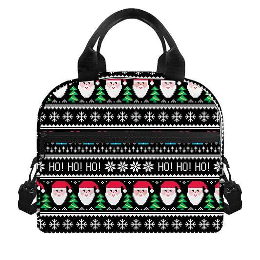 Pixel Christmas Santa Claus Print Insulated Lunch Bag