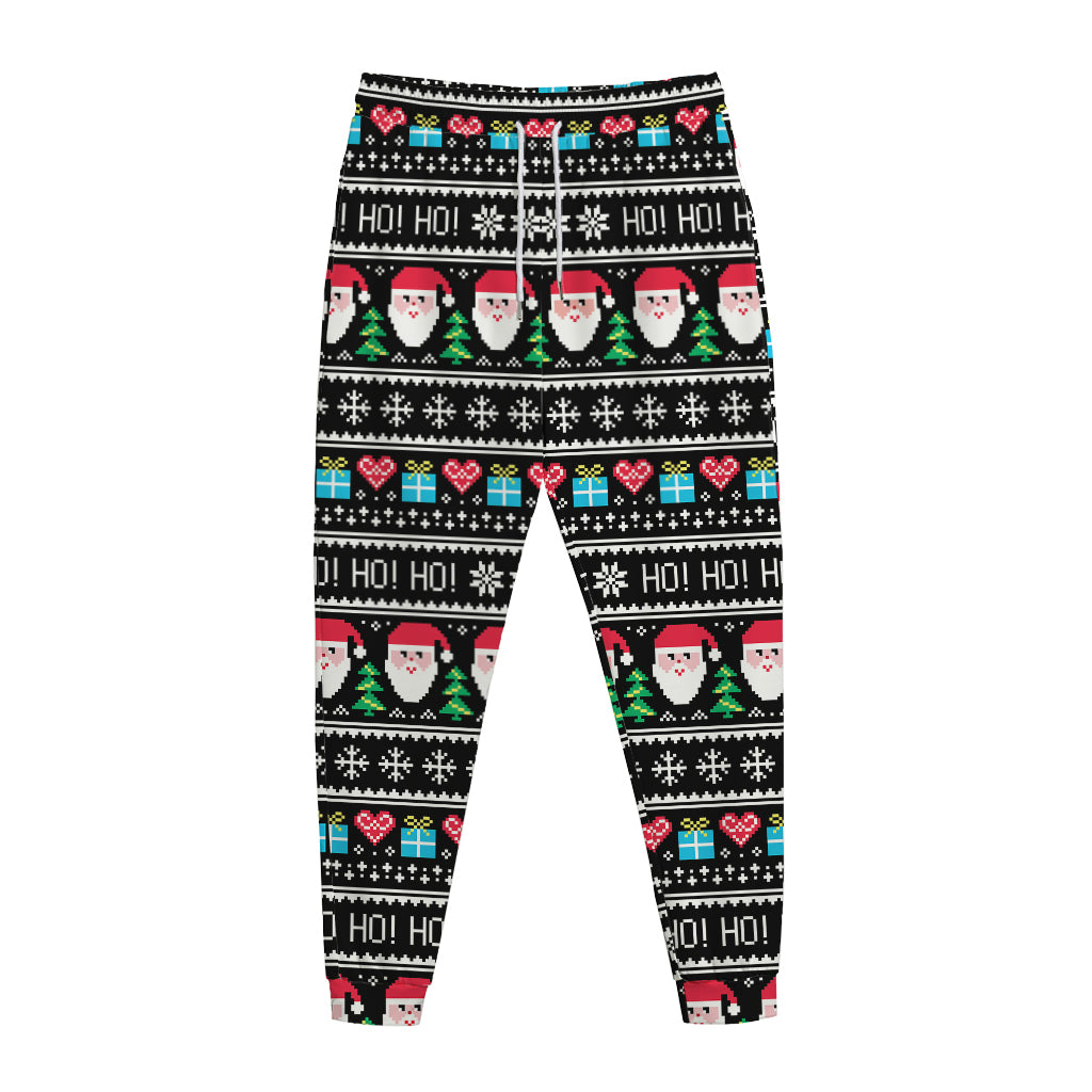 Pixel Christmas Santa Claus Print Jogger Pants