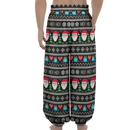 Pixel Christmas Santa Claus Print Lantern Pants