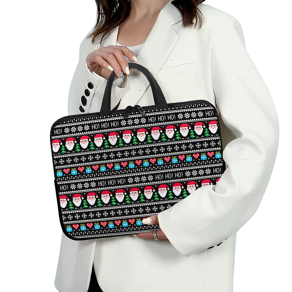 Pixel Christmas Santa Claus Print Laptop Sleeve With Handle