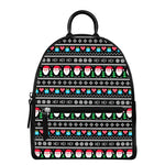 Pixel Christmas Santa Claus Print Leather Backpack