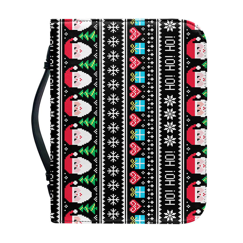 Pixel Christmas Santa Claus Print Leather Bible Cover