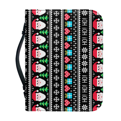 Pixel Christmas Santa Claus Print Leather Bible Cover