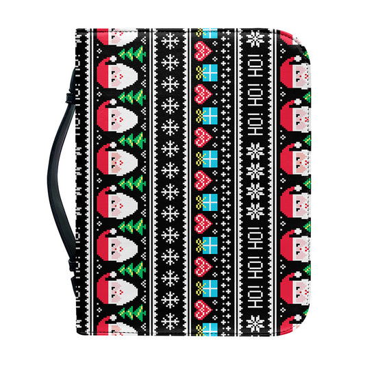 Pixel Christmas Santa Claus Print Leather Bible Cover