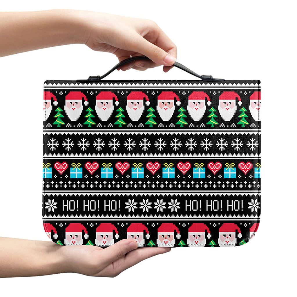 Pixel Christmas Santa Claus Print Leather Bible Cover