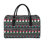 Pixel Christmas Santa Claus Print Leather Duffle Bag