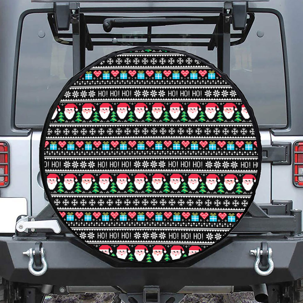 Pixel Christmas Santa Claus Print Leather Spare Tire Cover