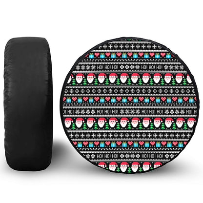 Pixel Christmas Santa Claus Print Leather Spare Tire Cover