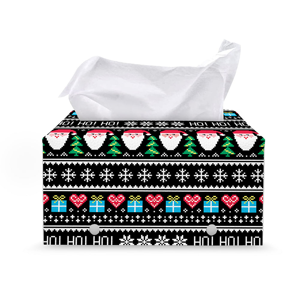 Pixel Christmas Santa Claus Print Leather Tissue Box Cover