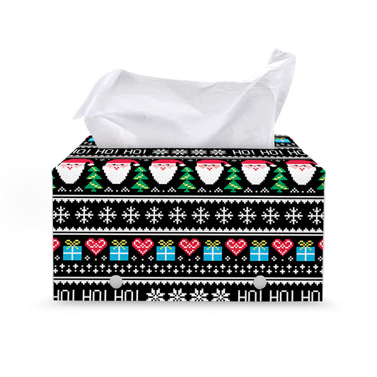 Pixel Christmas Santa Claus Print Leather Tissue Box Cover