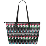 Pixel Christmas Santa Claus Print Leather Tote Bag