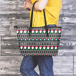 Pixel Christmas Santa Claus Print Leather Tote Bag
