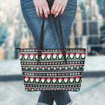 Pixel Christmas Santa Claus Print Leather Tote Bag