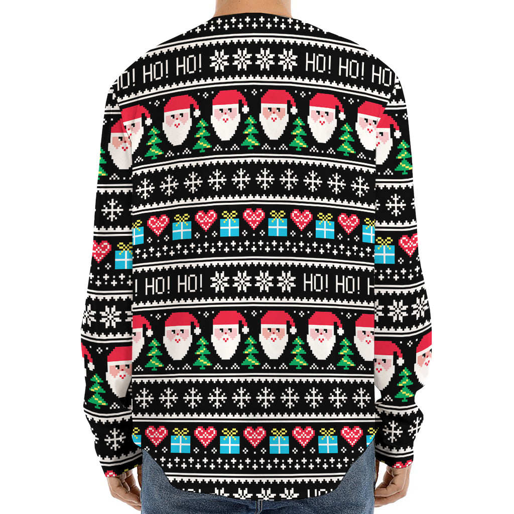 Pixel Christmas Santa Claus Print Long Sleeve Baseball Jersey