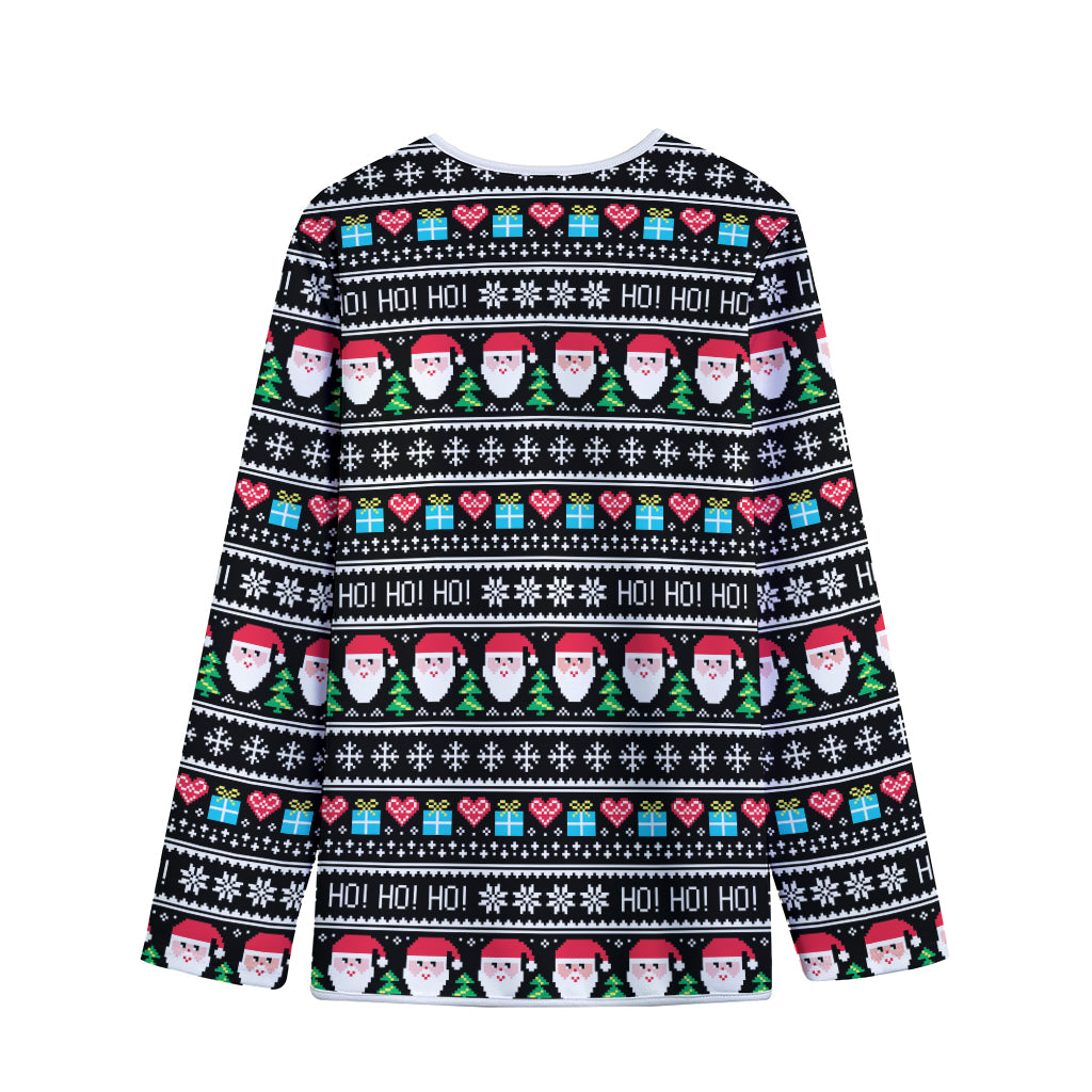 Pixel Christmas Santa Claus Print Long Sleeve Short Coat