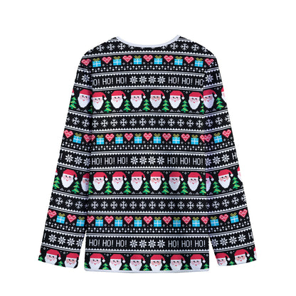 Pixel Christmas Santa Claus Print Long Sleeve Short Coat