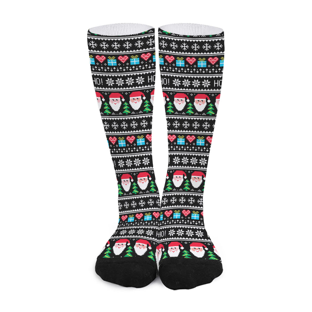 Pixel Christmas Santa Claus Print Long Socks
