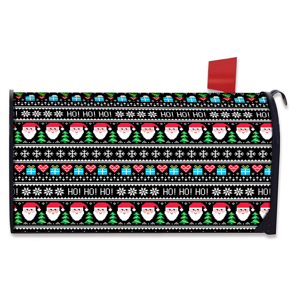 Pixel Christmas Santa Claus Print Mailbox Cover