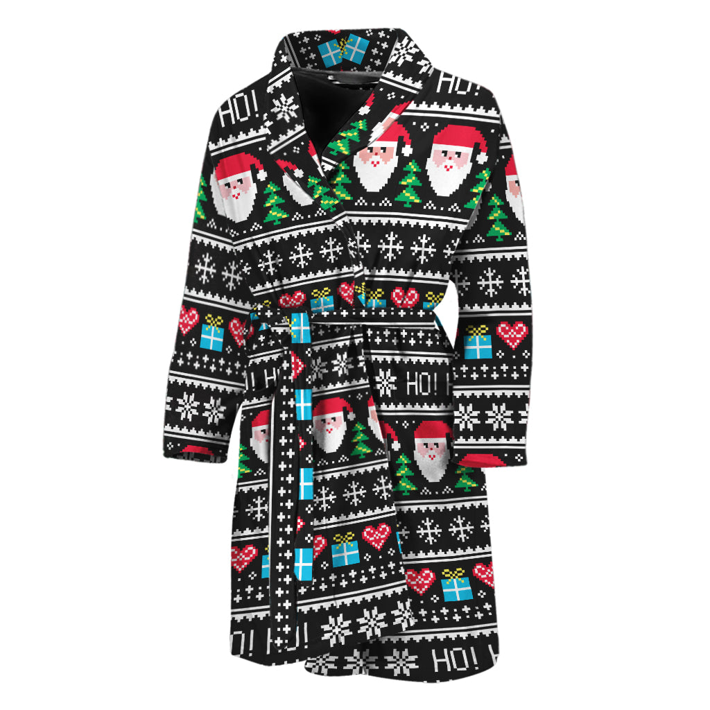 Pixel Christmas Santa Claus Print Men's Bathrobe