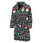 Pixel Christmas Santa Claus Print Men's Bathrobe