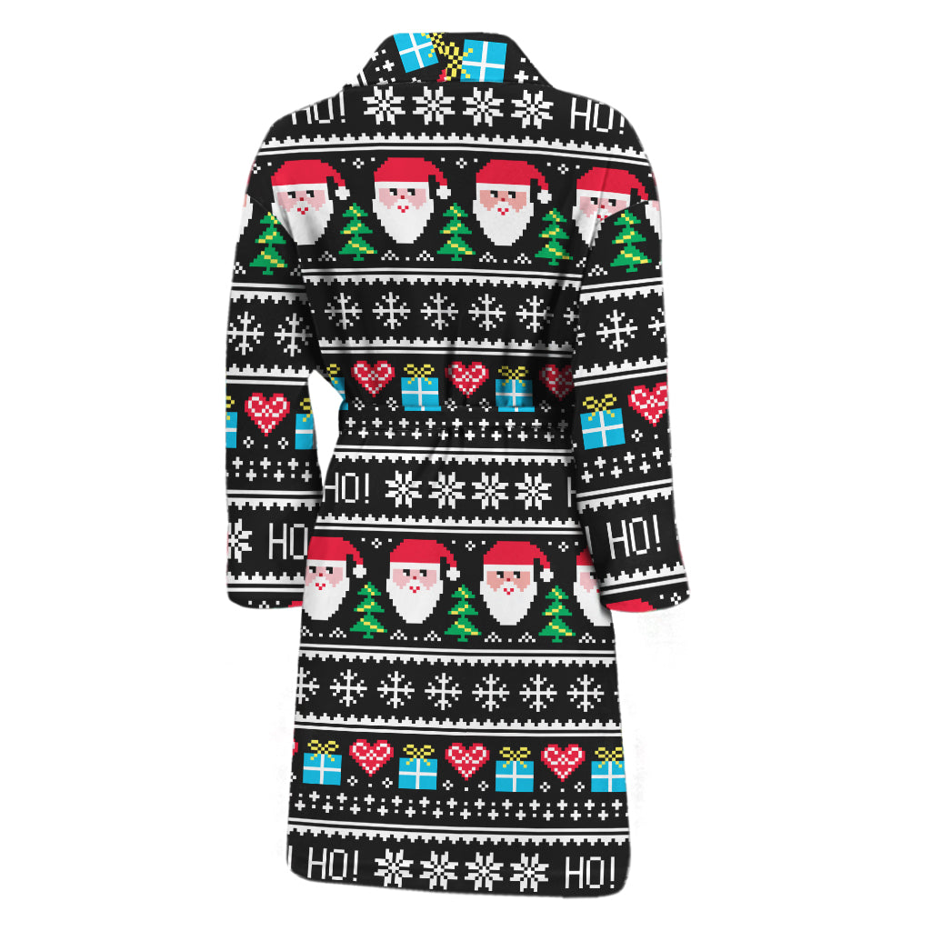 Pixel Christmas Santa Claus Print Men's Bathrobe