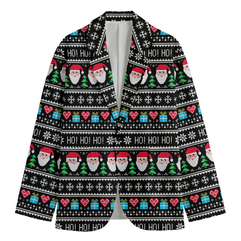 Pixel Christmas Santa Claus Print Men's Blazer