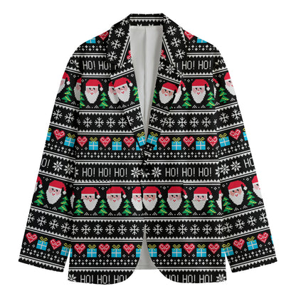 Pixel Christmas Santa Claus Print Men's Blazer