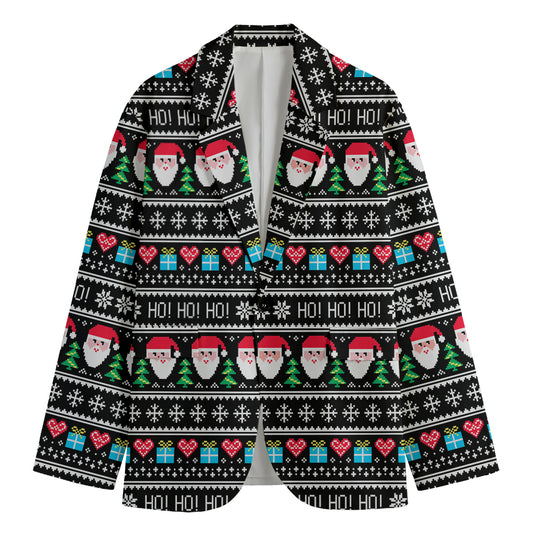 Pixel Christmas Santa Claus Print Men's Blazer